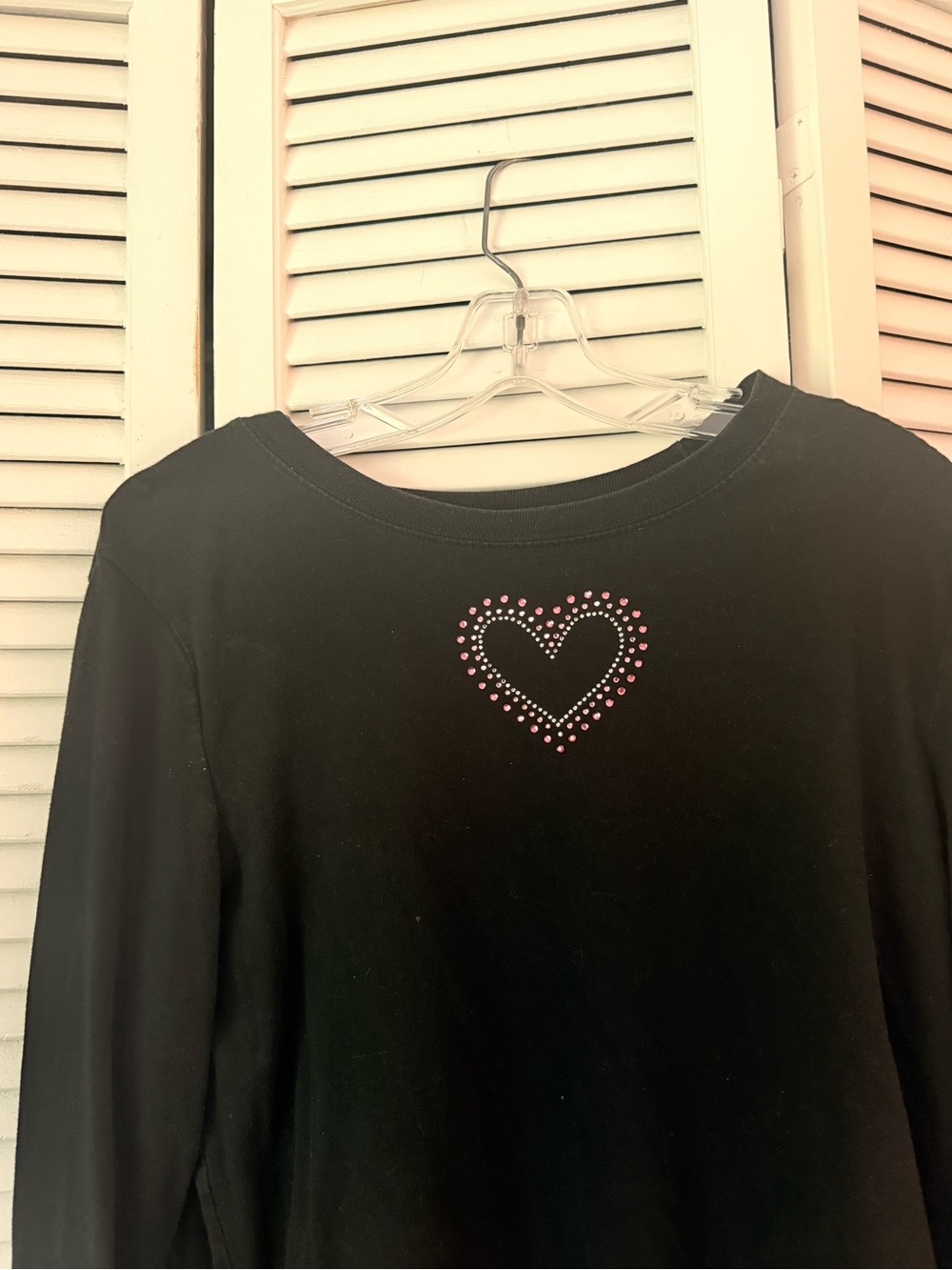 Black Long Sleeve Top with Heart Stud Detail